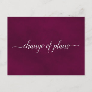 Change of Plans Wedding Postponed Maroon or Cassis Announcement Postcard