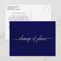 Change of Plans Wedding Postponed Simple Navy Blue