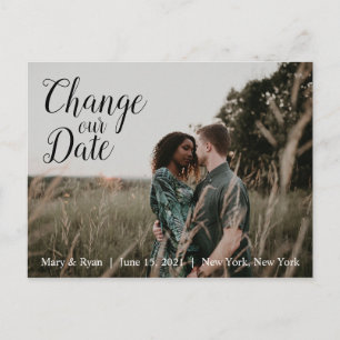 Change Our Date Wedding Postponement Calligraphy Postcard