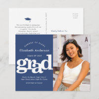 Change plans graduation photo navy bold typography