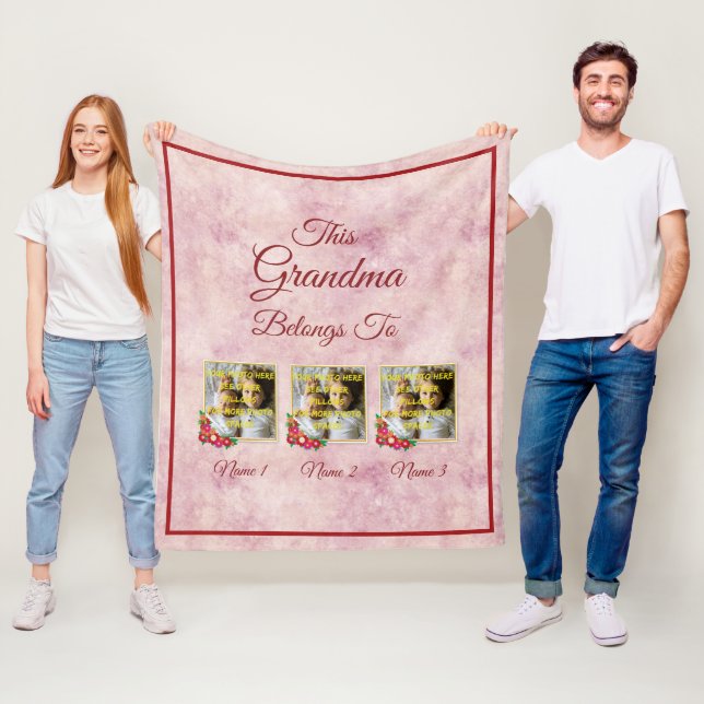 Change Text Add 3 Photos This Grandma Belongs to   Fleece Blanket (In Situ)