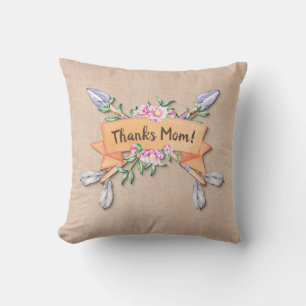 Change Text Add Name Boho Flower Arrows Soft Brown Throw Pillow