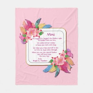Change Text Add Name Boho Flower Feathers Hugged   Fleece Blanket