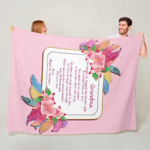 Change Text Add Name Boho Flower Feathers Hugged Fleece Blanket