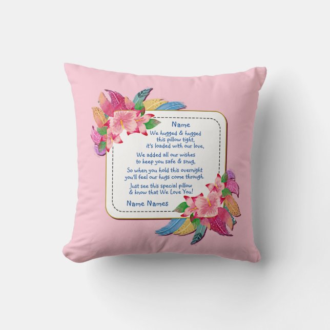 Change Text Add Name Boho Flower Feathers Hugged   Throw Pillow (Front)