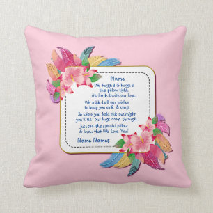 Change Text Add Name Boho Flower Feathers Hugged   Throw Pillow