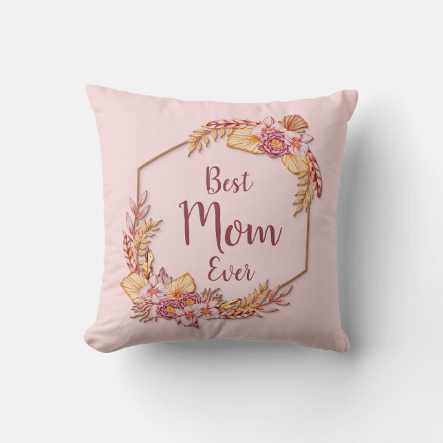 Change Text Add Name Boho Flower Frame Best Mom  Throw Pillow (Front)