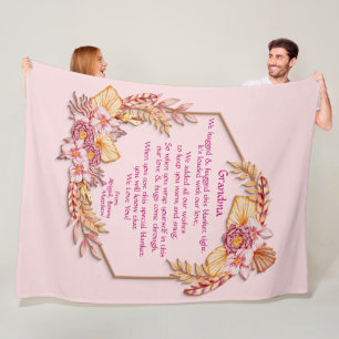 Change Text Add Name Boho Flower Frame Hug Hugged Fleece Blanket