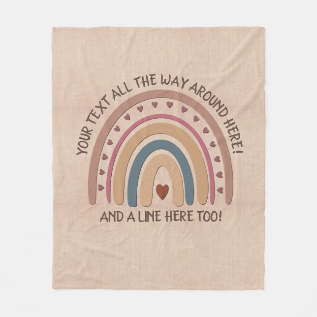 Change Text Add Name Boho Rainbow Heart Soft Brown Fleece Blanket (Front)