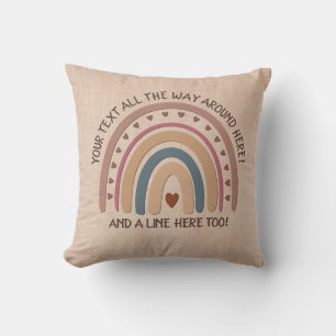 Change Text Add Name Boho Rainbow Heart Soft Brown Throw Pillow