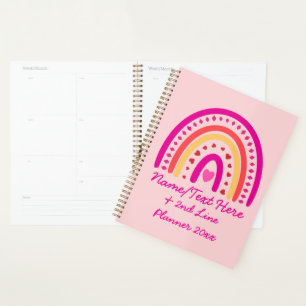Change Text Add Name Boho Rainbow Hearts Pink 20xx Planner