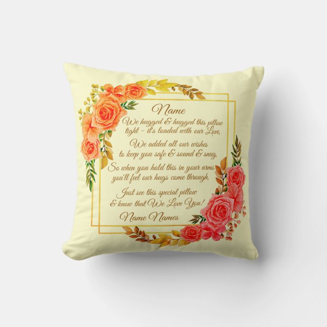 Change Text Add Name Cream Floral I Hug We Hugged  Throw Pillow (Front)