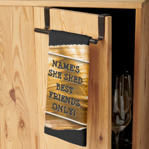 Change Text Add Name She Shed Gold Brush Stroke Kitchen Towel