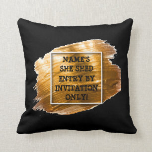 Change Text Add Name She Shed Gold Brush Stroke    Throw Pillow