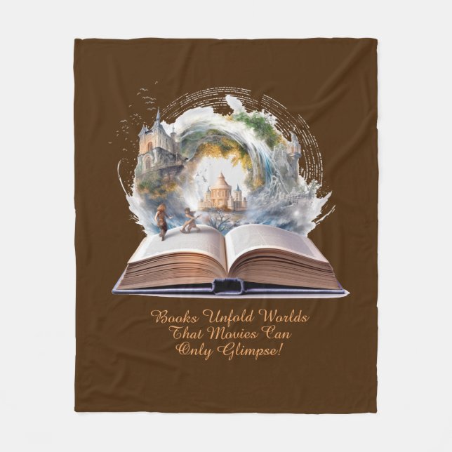 Change Text, Books Unfold Worlds Movies Glimpse Fleece Blanket (Front)