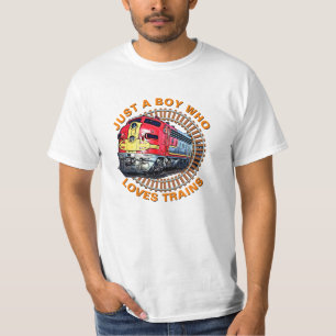 Change Text Boy Who Loves Trains Red Yellow Diesel T-Shirt