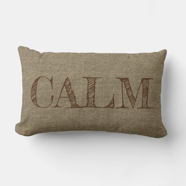 Change Text  - CALM - Text on Beige Light Brown Lumbar Pillow (Front)