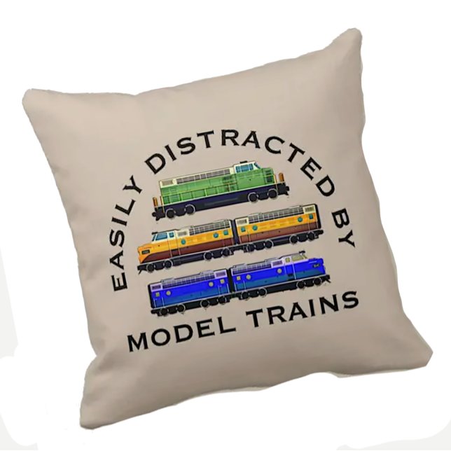 Change Text Easily Distracted Model Trains Diesel  Throw Pillow (Creator Uploaded)