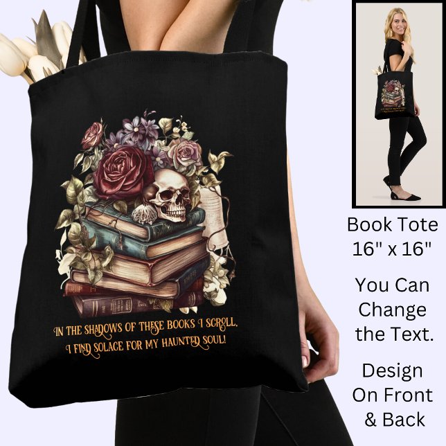 Change Text, Gothic Books & Reader Quote, Black   Tote Bag (Creator Uploaded)