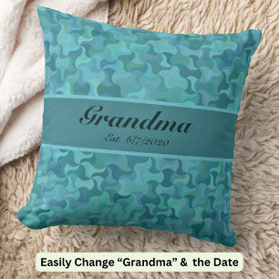 Change Text Grandma Est Grandmother New Baby Teal Throw Pillow
