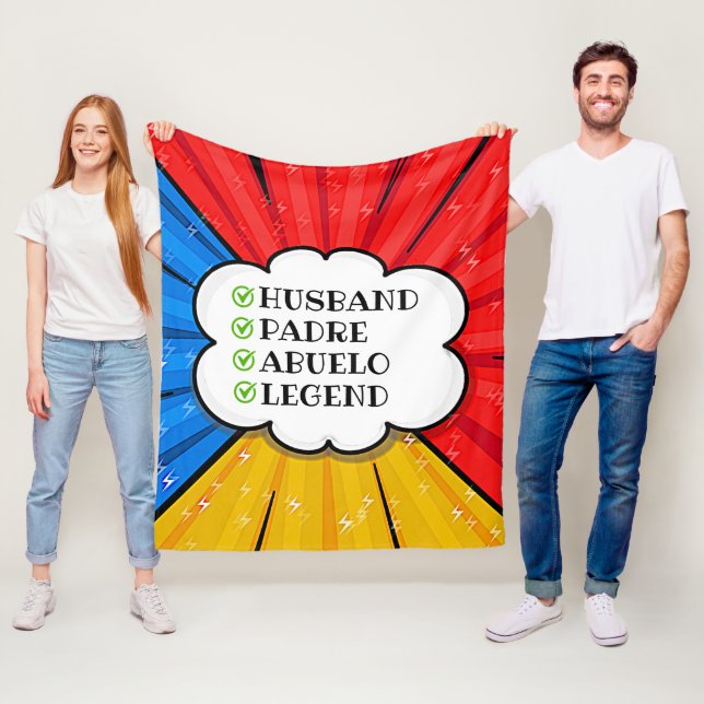 Change TEXT Husband Padre Abuelo Legend Comic Fleece Blanket (In Situ)