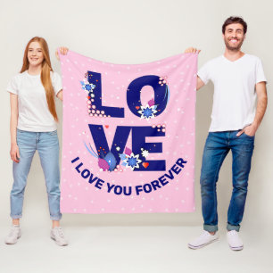 Change Text I LOVE YOU Forever White Stars Pink    Fleece Blanket