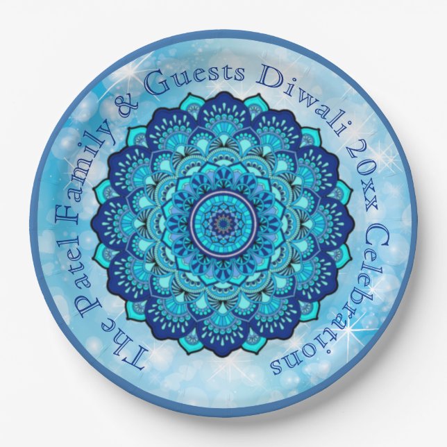 Change Text Matching Diwali Blue 9" Plate (Front)