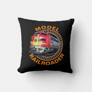 Change Text Model Railroader Red Yellow Diesel Throw Pillow