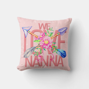 Change Text Name, Boho Arrows Flowers We Love NANA Throw Pillow