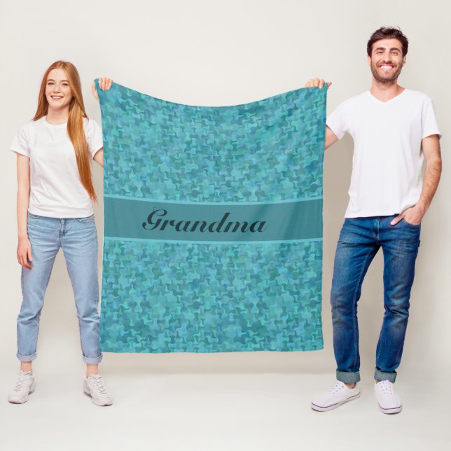 Change Text Name Grandma Grandmother Blue Teal Fleece Blanket (In Situ)