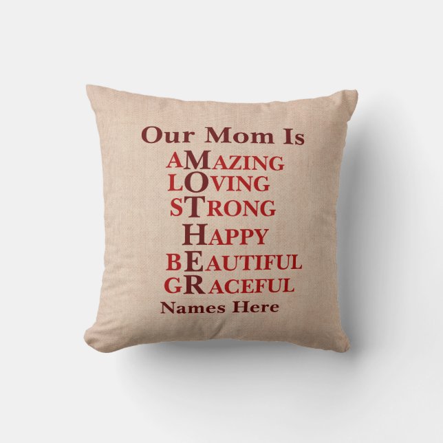 Change Text, Our Mom Is MOTHER Words, Add Names    Throw Pillow (Front)