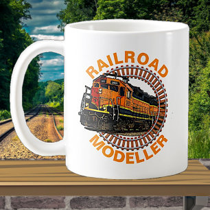 Change Text Railroad Modeller Orange Diesel Train Coffee Mug