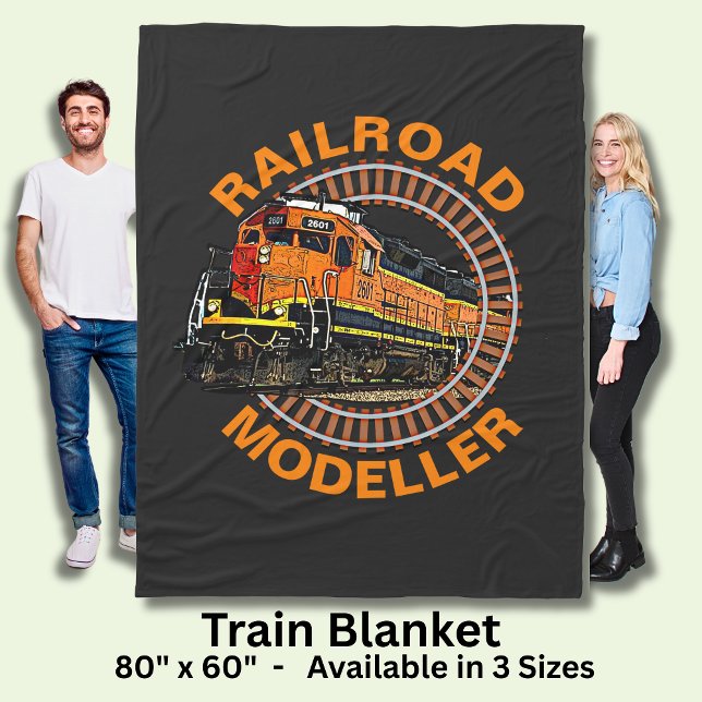 Change Text Railroad Modeller Orange Diesel Train  Fleece Blanket (Creator Uploaded)