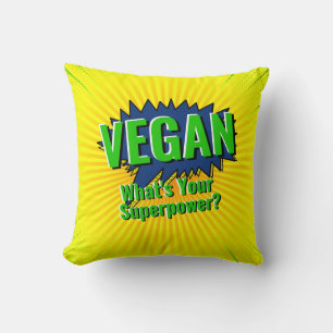 Change Text Vegan Your Superpower Comic Style Text Throw Pillow