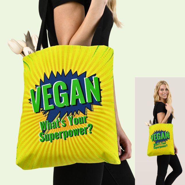 Change Text Vegan Your Superpower Comic Style Text Tote Bag (Creator Uploaded)