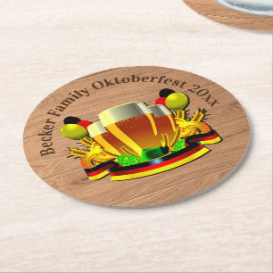 Change Text Year Octoberfest 20xx Beer Glasses  Round Paper Coaster