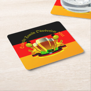 Change Text Year Octoberfest 20xx Beer Glasses Square Paper Coaster