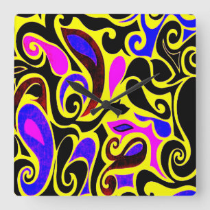 Change the Colour Wacky Retro Swirl Square Wall Clock