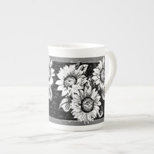 Change the Colour Wacky Sunflowers b&w Bone China Mug