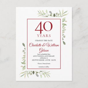 Change the Date 40th Wedding Anniversary Greenery Announcement Postcard