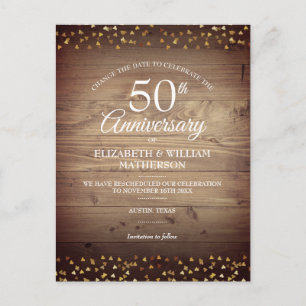 Change the Date 50th Wedding Anniversary Rustic Announcement Postcard