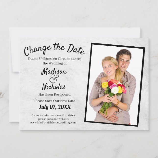 Change the Date Add Photo Wedding Grey Parchment Save The Date (Front)