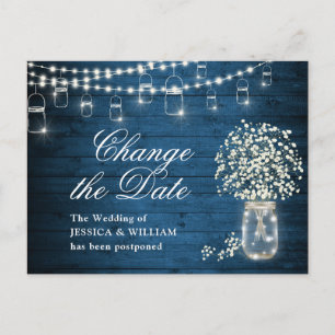 Change the Date Baby's Breath Mason Jar Wedding Postcard