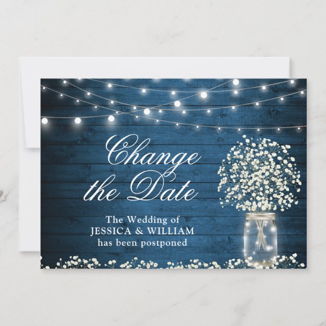 Change the Date Baby's Breath String Lights Rustic Invitation (Front)