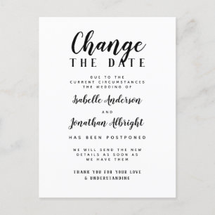 Change The Date Black & White Postponed Wedding Invitation Postcard