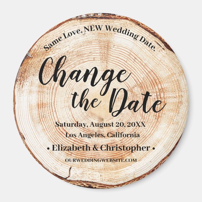 Change the Date Botanical Wood Rustic Wedding Magnet (Front)