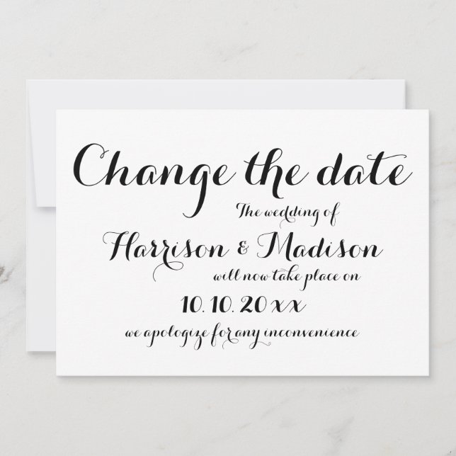 Change the Date, Calligraphy Wedding Announcement (Front)