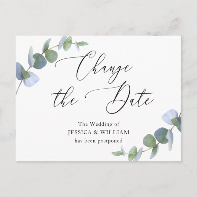 Change the Date Elegant Eucalyptus Wedding Postcard (Front)