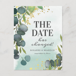 Change the Date Eucalyptus Wedding Update Announcement Postcard