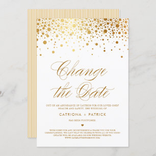 Change the Date Gold Foil Confetti Postponed Invitation